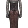 Gaia Schwarzes Spitzen-Korsetts-Midi-Kleid Gaia Schwarzes Spitzen-Korsetts-Midi-Kleid