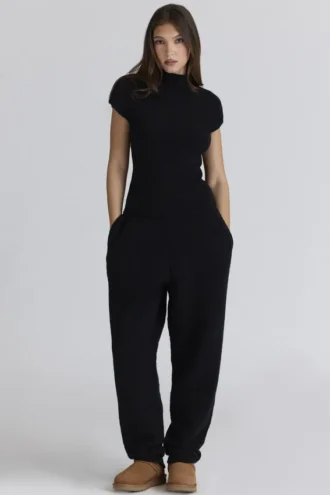Geena Schwarze Bouclé-Strickhose aus Wolle