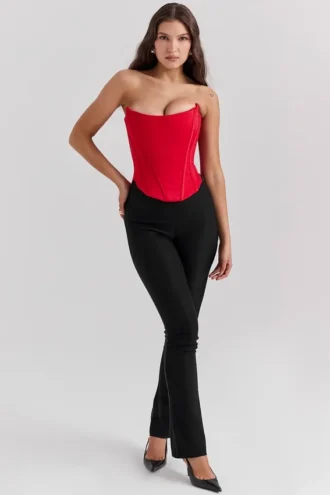 Genevieve – Korsett aus scharlachrotem Satin mit Spitzenrücken