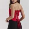 Genevieve – Korsett aus scharlachrotem Satin mit Spitzenrücken Genevieve – Korsett aus scharlachrotem Satin mit Spitzenrücken