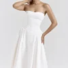 Georgiana – Weißes, trägerloses Midi-Sommerkleid aus Baumwolle Georgiana – Weißes, trägerloses Midi-Sommerkleid aus Baumwolle