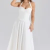 Georgie – Weißes Midi-Kleid aus Stretch-Baumwolle mit Neckholder-Ausschnitt Georgie – Weißes Midi-Kleid aus Stretch-Baumwolle mit Neckholder-Ausschnitt