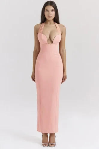 Gianina Sorbet-Crêpe-Maxikleid mit Neckholder