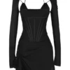Gianna Schwarzes Minikleid aus echtem Seiden-Korsett Gianna Schwarzes Minikleid aus echtem Seiden-Korsett