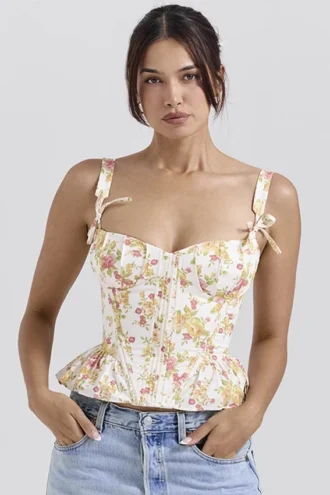 Gigou Royal Rose Print Peplum Baumwoll-Korsett