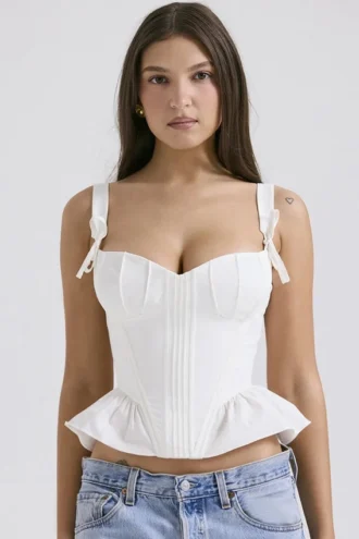 Gigou Weißes Peplum-Korsett aus Baumwolle