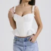 Gigou Weißes Peplum-Korsett aus Baumwolle Gigou Weißes Peplum-Korsett aus Baumwolle