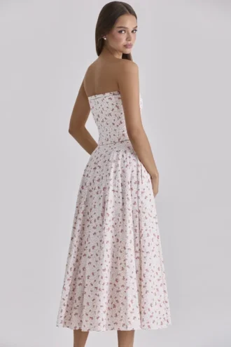 Gina Weißes Maxikleid aus Baumwolle mit Rosenprint