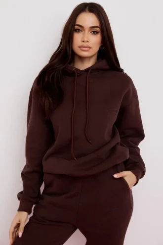 Halo Oversize-Hoodie aus Baumwollfleece in Schokoladenbraun
