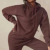 Halo Oversize-Hoodie aus Baumwollfleece in Schokoladenbraun