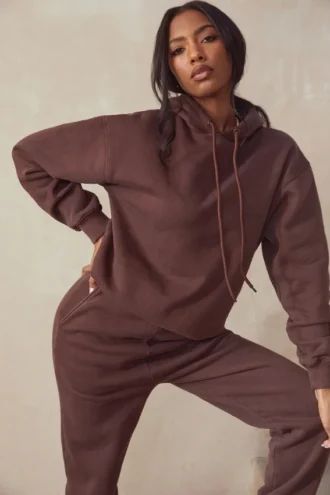 Halo Oversize-Hoodie aus Baumwollfleece in Schokoladenbraun