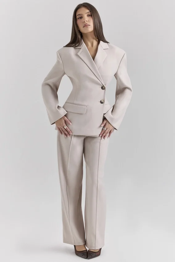 Hayden Beige Hoch taillierte, maßgeschneiderte Hose Hayden Beige Hoch taillierte, maßgeschneiderte Hose