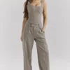 Hayden Braune Puppytooth-Hose mit weitem Bein und hoher Taille Hayden Braune Puppytooth-Hose mit weitem Bein und hoher Taille