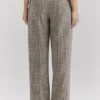 Hayden Braune Puppytooth-Hose mit weitem Bein und hoher Taille Hayden Braune Puppytooth-Hose mit weitem Bein und hoher Taille