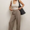 Hayden Braune Puppytooth-Hose mit weitem Bein und hoher Taille Hayden Braune Puppytooth-Hose mit weitem Bein und hoher Taille