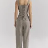 Hayden Braune Puppytooth-Hose mit weitem Bein und hoher Taille Hayden Braune Puppytooth-Hose mit weitem Bein und hoher Taille