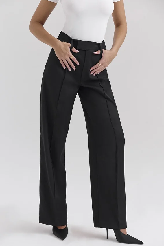 Hayden – Schwarze, weit geschnittene, taillierte Hose Hayden – Schwarze, weit geschnittene, taillierte Hose