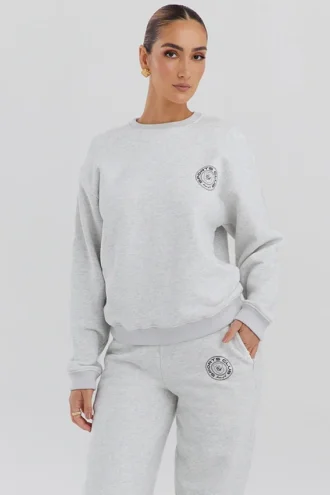 Haze Hellgraues meliertes Sweatshirt mit Rundhalsausschnitt Haze Hellgraues meliertes Sweatshirt mit Rundhalsausschnitt
