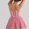 Heidi – Rotes Mini-Kleid aus Baumwolle mit Gingham-Muster und Neckholder-Ausschnitt Heidi – Rotes Mini-Kleid aus Baumwolle mit Gingham-Muster und Neckholder-Ausschnitt