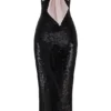 Holly – Schwarzes, trägerloses Pailletten-Kleid mit Schleife Holly – Schwarzes, trägerloses Pailletten-Kleid mit Schleife