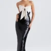 Holly – Schwarzes, trägerloses Pailletten-Kleid mit Schleife Holly – Schwarzes, trägerloses Pailletten-Kleid mit Schleife