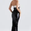 Holly – Schwarzes, trägerloses Pailletten-Kleid mit Schleife Holly – Schwarzes, trägerloses Pailletten-Kleid mit Schleife