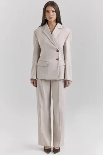 Hayden Beige Hoch taillierte, maßgeschneiderte Hose