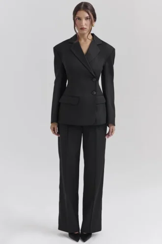Hayden – Schwarze, weit geschnittene, taillierte Hose