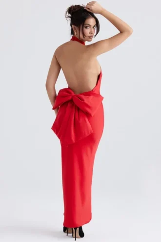 Ilaria Rotes Neckholder-Kleid mit Schleifen