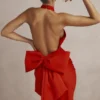 Ilaria Rotes Neckholder-Kleid mit Schleifen Ilaria Rotes Neckholder-Kleid mit Schleifen
