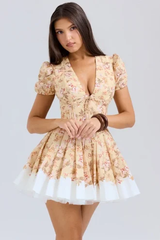 Imani Mini-Kleid aus plissierter Baumwolle mit Honeyflower-Print
