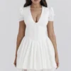 Imani Weißes plissiertes Baumwoll-Minikleid