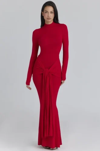 Imogen Scarlet Red Hip Drape Maxikleid