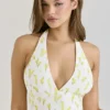 Iris Lemon Mini-Kleid aus Georgette mit Blumenprint und Neckholder-Ausschnitt