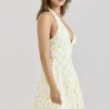 Iris Lemon Mini-Kleid aus Georgette mit Blumenprint und Neckholder-Ausschnitt