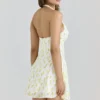 Iris Lemon Mini-Kleid aus Georgette mit Blumenprint und Neckholder-Ausschnitt