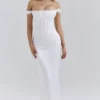 Isis – Maxikleid aus elfenbeinfarbenem Satin mit Korsetts Isis – Maxikleid aus elfenbeinfarbenem Satin mit Korsetts