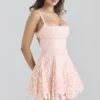 Isla Mini-Kleid aus pfirsichfarbener Broderie-Anglaise-Spitze
