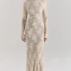 Isoline Maxikleid aus pfirsichfarbener Spitze Isoline Maxikleid aus pfirsichfarbener Spitze
