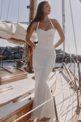 Isorella Weißer Maxirock aus Baumwolle mit Broderie Anglaise