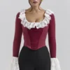 Jacinda Cabernet Samt-Korsetts-Oberteil mit Spitzenbesatz Jacinda Cabernet Samt-Korsetts-Oberteil mit Spitzenbesatz