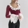 Jacinda Cabernet Samt-Korsetts-Oberteil mit Spitzenbesatz Jacinda Cabernet Samt-Korsetts-Oberteil mit Spitzenbesatz
