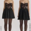 Jadore – Schwarzes, trägerloses Minikleid aus Spitze und Satin Jadore – Schwarzes, trägerloses Minikleid aus Spitze und Satin