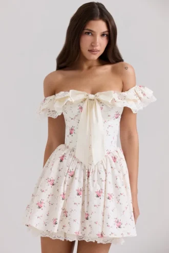 Jaide Minikleid aus Stretch-Baumwolle mit Blumenprint und schulterfreiem Korsett