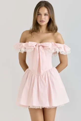 Jaide Rosa Stretch-Baumwoll-Mini-Korsetts-Kleid mit schulterfreiem Ausschnitt