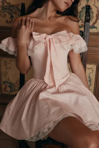 Jaide Rosa Stretch-Baumwoll-Mini-Korsetts-Kleid mit schulterfreiem Ausschnitt