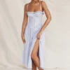 Jaime Midi-Sommerkleid aus weicher blauer Baumwolle mit Broderie Anglaise Jaime Midi-Sommerkleid aus weicher blauer Baumwolle mit Broderie Anglaise