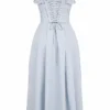 Jaime Midi-Sommerkleid aus weicher blauer Baumwolle mit Broderie Anglaise Jaime Midi-Sommerkleid aus weicher blauer Baumwolle mit Broderie Anglaise