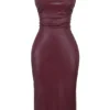 Jalena Mulberry Kleid aus veganem Leder mit Spitzenrücken Jalena Mulberry Kleid aus veganem Leder mit Spitzenrücken