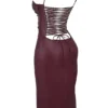 Jalena Mulberry Kleid aus veganem Leder mit Spitzenrücken Jalena Mulberry Kleid aus veganem Leder mit Spitzenrücken